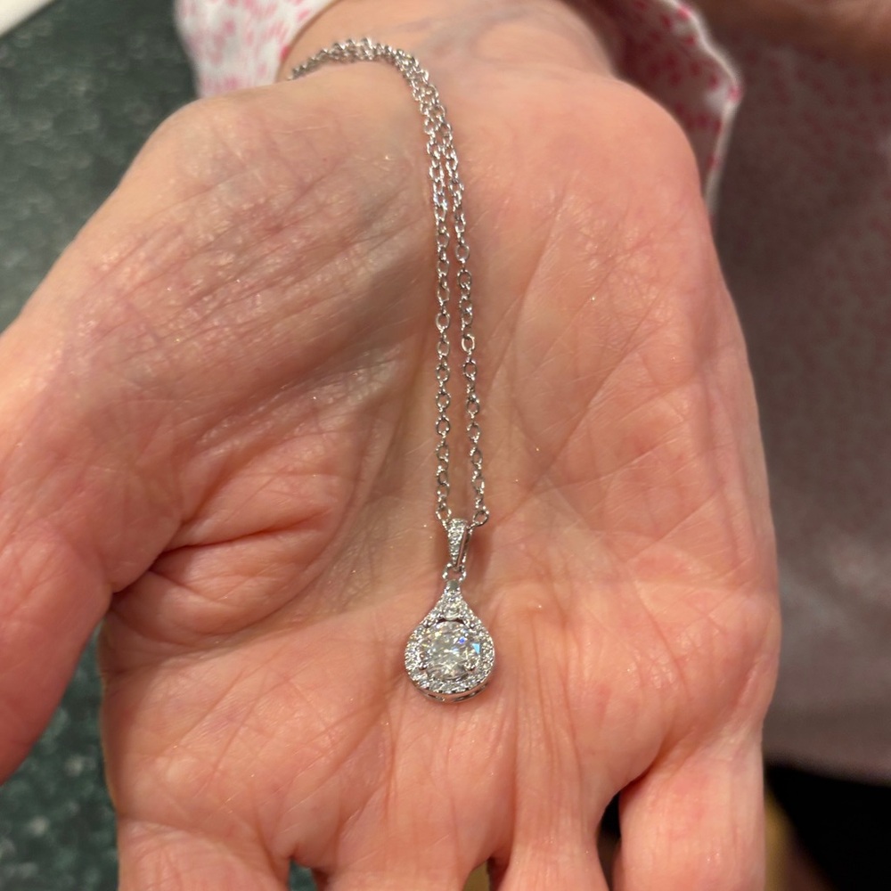 Dazzling silver, Moissanite diamond , drop pendant Necklace